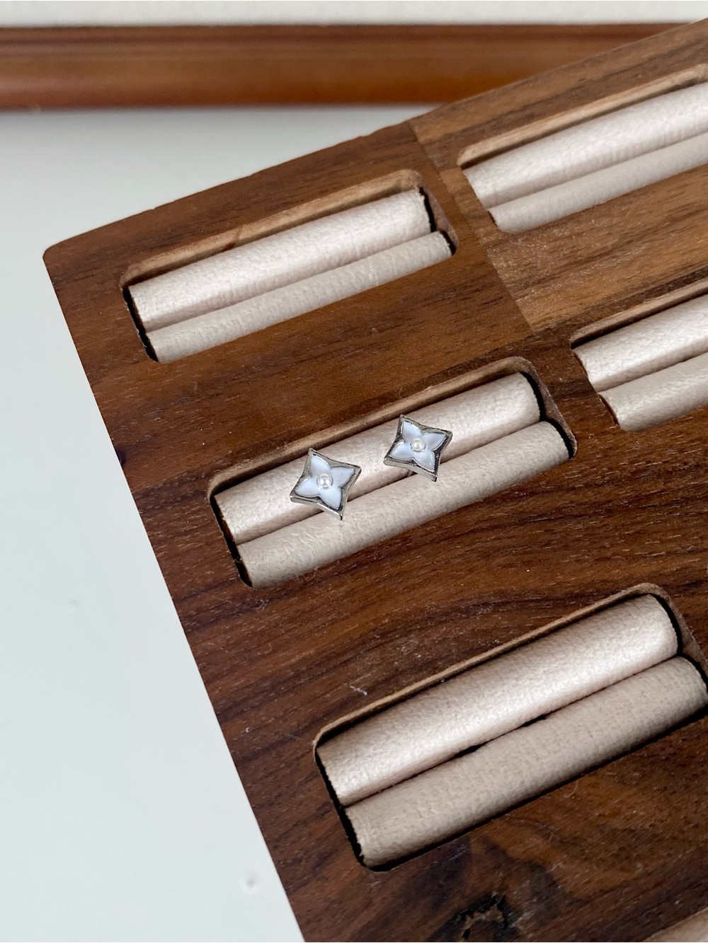 4/$15 Silver Clover Square Pearl Accent Stud Earrings